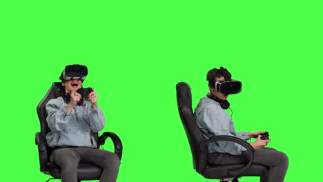 Player-using-virtual-reality-glasses-to-have-fun-on-cyberspace-competition